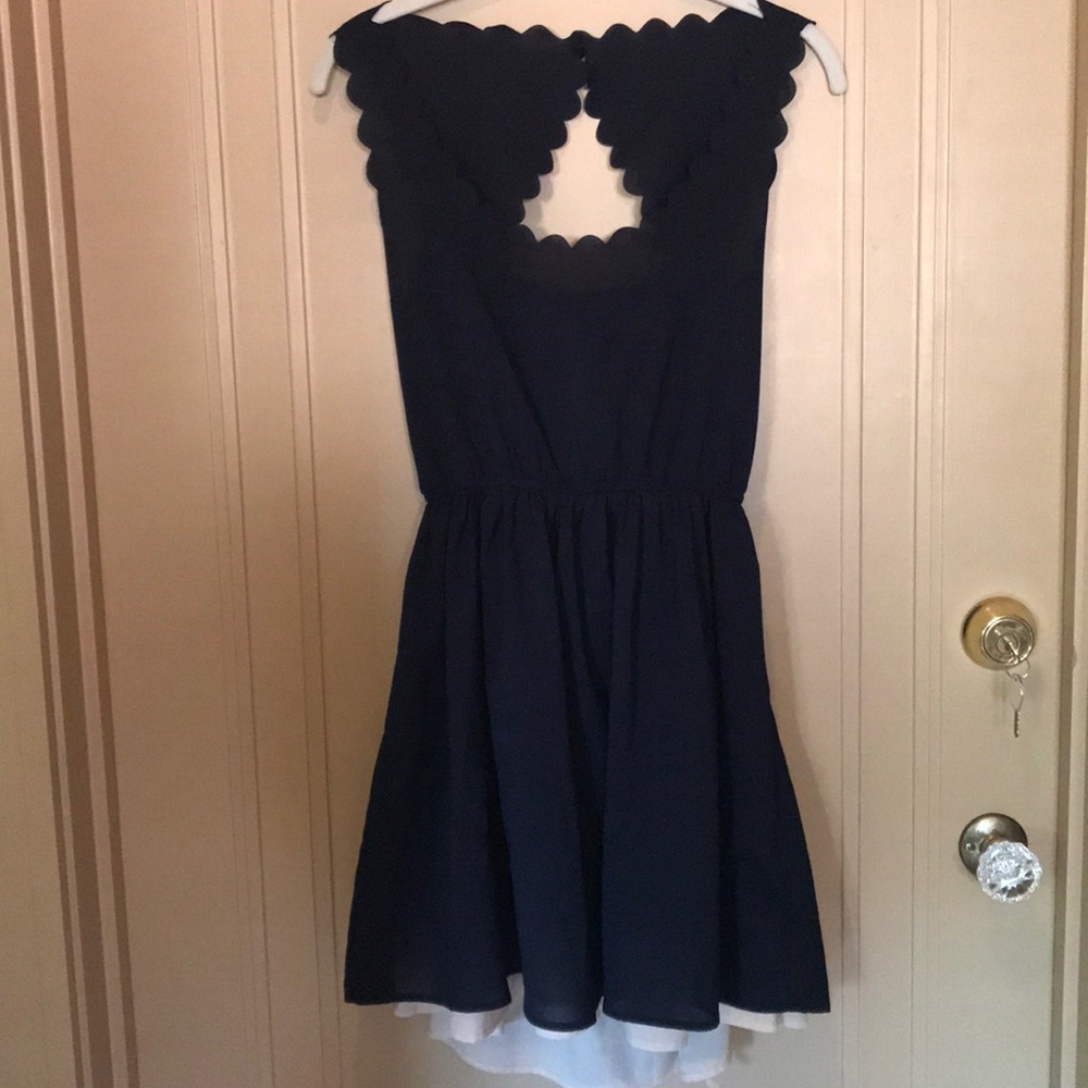 Navy blue scallop neck dress